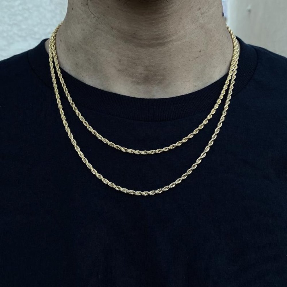 14k Gold Rope Chain Necklace - Stainless Steel Men